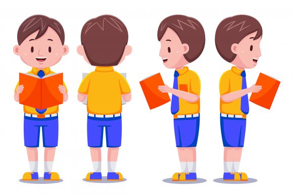 Cute Kids Boy Student with Books 01: A Versatile Vector Resource for Educational Design
