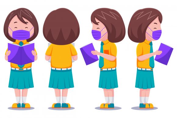 Empowering Young Readers: The Significance and Versatility of the Cute Kids Girl Student Reading Book with Mask Illustration